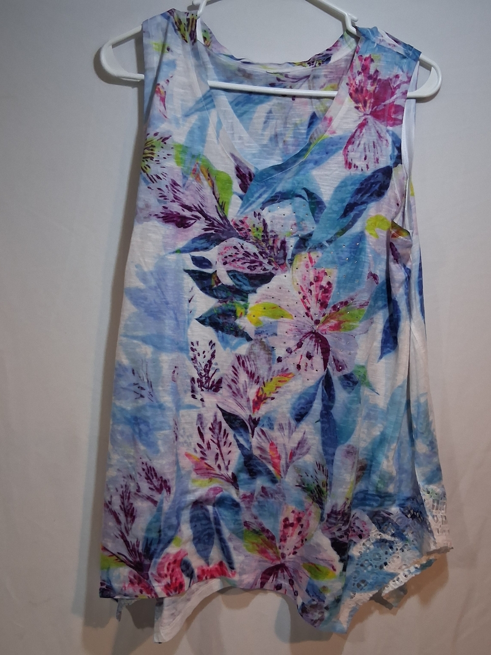 Floral Sleeveless Tunic Top - Blue Multi